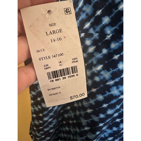 Lands End Blue and Black Printed One Piece Swimsuit Size Small Large New - Picture 4 of 5